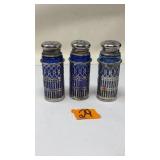3 COBALT BLUE & SILVER S&P SHAKERS