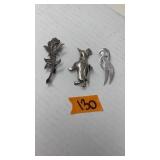 3 STERLING BROOCHES