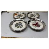 SET OF 4 SILVERED & PORCELAIN BIRD PLATES