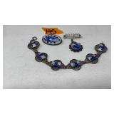 SILVER MOUNTED DELFT PORCELAIN JEWELRY SET