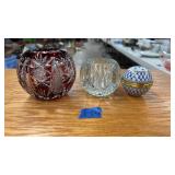 RENE HAND PAINTED PORCELAIN & CRYSTAL CANDLE HOLDE