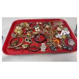 TRAY OF ASST ANTIQUE COSTUME JEWELRY