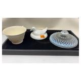 MILK GLASS HEN LID, HOBNAIL FENTON LID & WEDGEWOOD