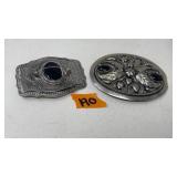 2 SILVER & ONYX BELT BUCKLES