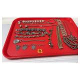 TRAY OF ASST SILVERED BRACELETS