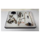 TRAY OF ASST VINTAGE JEWELRY COSTUME & STERLING