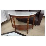 MARBLE TOP WOOD CARVED SIDE TABLE