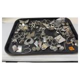 TRAY OF ASST SILVER JEWELRY, EARRINGS & CLIP ONS