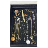 TRAY OF ASST STERLING NECKLACES & ETC