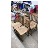 4 PRIMITIVE WOOD DINING CHAIRS