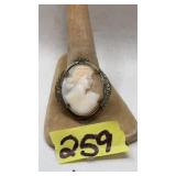 STERLING SILVER CAMEO BROOCH