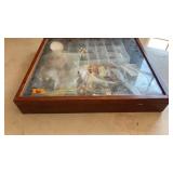OAK DISPLAY CASE W/ ASST COSTUME JEWELRY