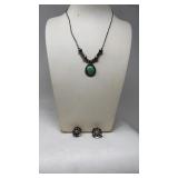 STERLING & TURQUOISE NECKLACE & CLIP ON EARRINGS