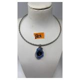 SILVER CHOKER NECKLACE W/ SEMI PRECIOUS STONE