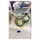 BLOWN GREEN GLASS PITCHER