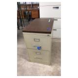 2 DRAWER LOCKING FILE CABINET W/ KEY & WOOD TOP