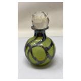 BLOWN GLASS & SILVER FRAMED PERFUME BOTTLE