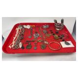 TRAY OF ASST COSTUME & STERLING JEWELRY