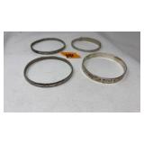 4 MEXICAN SILVER BANGLE BRACELETS