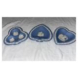 3 VINTAGE WEDWOOD BLUE JASPERWARE TRINKET DISHES
