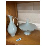 2 PC BLUE PORCELAIN LENOX SERVINGWARE