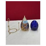 BLOWN GLASS CANDLE & STONE PAPER WEIGHT