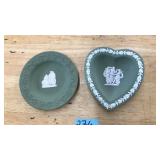 2 WEDGEWOOD JASPERWARE WHITE ON GREEN RING DISHES