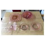 5 PC PINK DEPRESSION GLASS SERVING DISHES