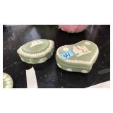 WEDGEWOOD WHITE ON GREEN JASPERWARE 2 PC LIDDED