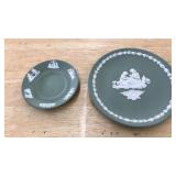 WEDGEWOOD JASPERWARE WHITE ON GREEN 2 PC