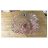 PAIR OF PINK DEPRESSION GLASS BOWLS W HANDLES