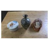 BUD VASE, SEA SHELL RING DISH, CARVED SEASHELL