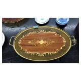 ENLAYED WOOD & BRASS LINED TEA TRAY
