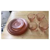 15 PC PINK DEPRESSION GLASS PLATES AND CUPS