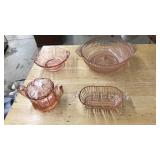 4 PC PINK DEPRESSION GLASS SERVING BOWLS