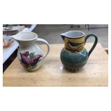 2 PAINTED PORCELAIN PITCHERS, 8IN