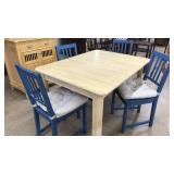 DINING TABLE & 4 BLUE PAINTED CHAIRS