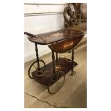 ENLAYED TEA CART WOOD & BRASS