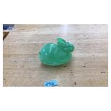 GREEN GLASS NESTING RABBIT