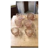 6 PC PINK DEPRESSION GLASS CUPS/BOWLS