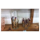PURPLE RHISTLE GLASS PITCHER & GLASSES SET