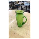 CRACKLE GREEN GLASS PITCHER