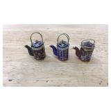 3 CHINESE CLOISONNE BRASS & ENAMEL TEA POT FIGURAL