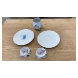 2 WEDGEWOOD SAUCER PLATES, LIMOGE EGG DISH &