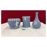 3 WEDGWOOD JASPERWARE BLUE AND WHITE, ASST