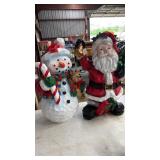 (2) WOOD CHRISTMAS FIGURINES: SANTA & SNOWMAN