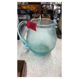 TEAL HANDBLOWN GLASS PITCHER