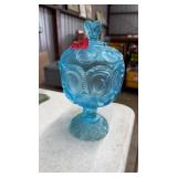 VNTG. BLUE MOON & STAR GLASS LIDDED CANDY DISH