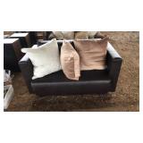 BROWN LOVESEAT WITH ASST. PILLOWS