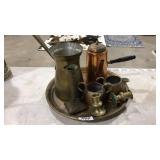 ASST. BRASS: CANDLESTICKS, TEAPOT, TRAY